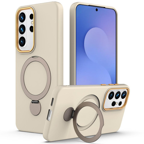 Samsung Galaxy S26 Ultra 5G Gen1.5 Pivot Ring Holder TPU Hybrid PC Phone Case - Apricot