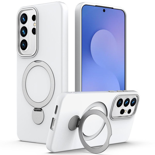 Samsung Galaxy S26 Ultra 5G Gen1.5 Pivot Ring Holder TPU Hybrid PC Phone Case - White