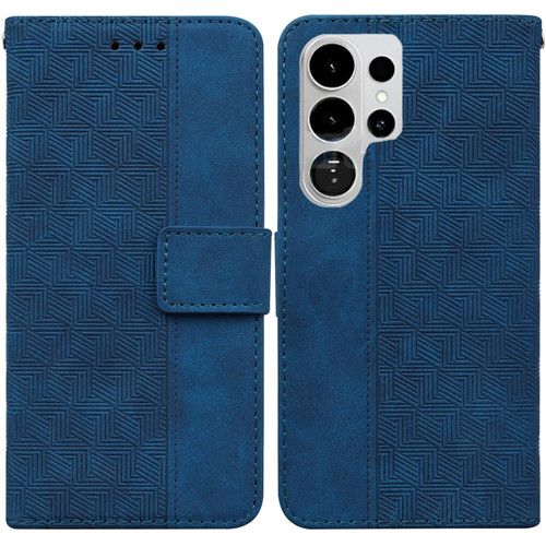 Samsung Galaxy S26 Ultra 5G Geometric Embossed Leather Phone Case - Blue