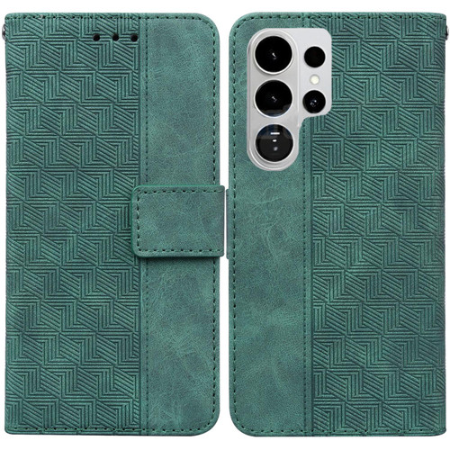 Samsung Galaxy S26 Ultra 5G Geometric Embossed Leather Phone Case - Green