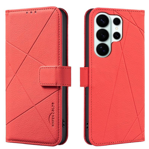 Samsung Galaxy S26 Ultra 5G Geometric Pattern RFID Leather Phone Case - Red