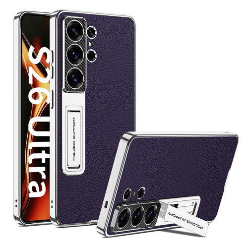 Samsung Galaxy S26 Ultra 5G GKK Electroplated Leather Holder Phone Case - Purple