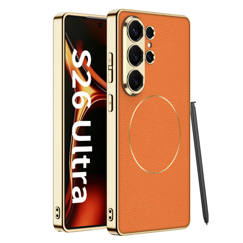 Samsung Galaxy S26 Ultra 5G GKK Electroplated Leather Magnetic Nickel Ring Phone Case - Orange