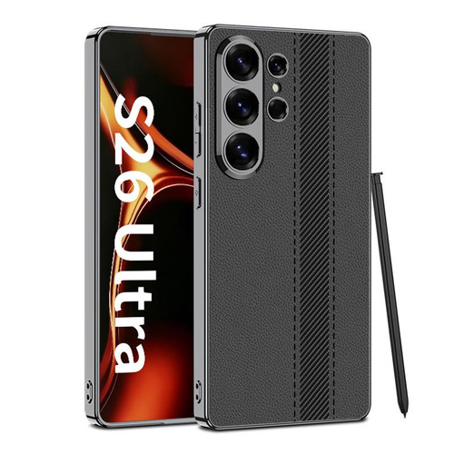 Samsung Galaxy S26 Ultra 5G GKK Electroplated Vegan Leather Color Block Phone Case - Black