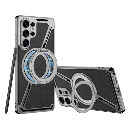 Samsung Galaxy S26 Ultra 5G GKK Electroplating Leather Z-Shape Disassemble MagSafe Phone Case, Not Included Pen - Black