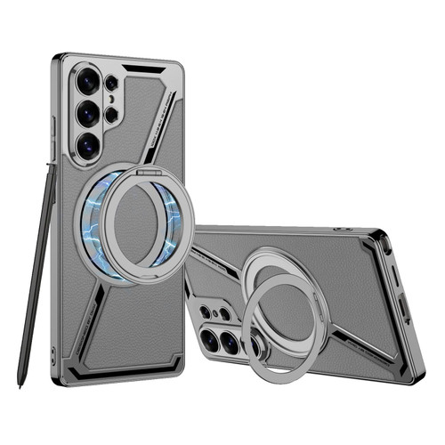 Samsung Galaxy S26 Ultra 5G GKK Electroplating Leather Z-Shape Disassemble MagSafe Phone Case, Not Included Pen - Mountain Gray