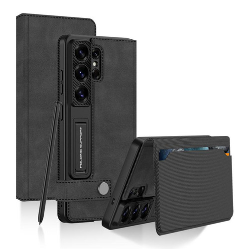 Samsung Galaxy S26 Ultra 5G GKK Flip Wallet Leather Phone Case, Frosted Series, Not Included Pen - Frosted Black