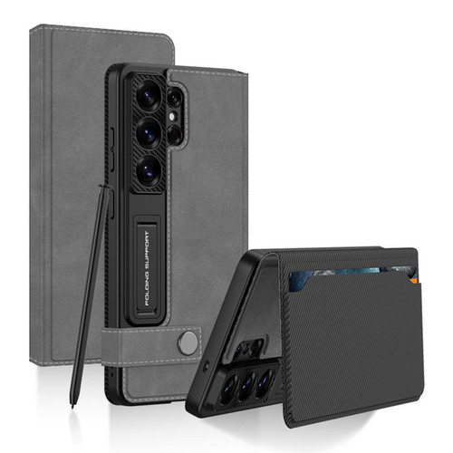 Samsung Galaxy S26 Ultra 5G GKK Flip Wallet Leather Phone Case, Frosted Series, Not Included Pen - Frosted Grey