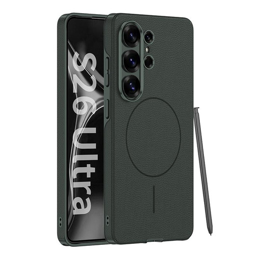 Samsung Galaxy S26 Ultra 5G GKK Four Curves Vegan Leather Magnetic Slim Ring Full Coverage Phone Case - Green