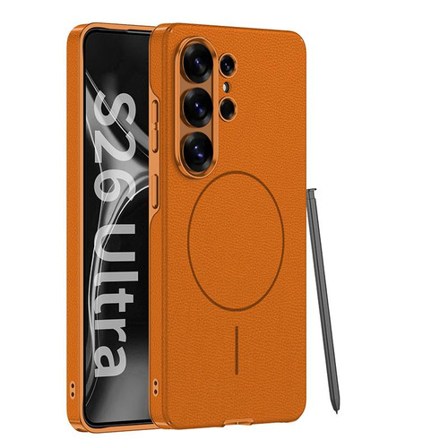 Samsung Galaxy S26 Ultra 5G GKK Four Curves Vegan Leather Magnetic Slim Ring Full Coverage Phone Case - Orange