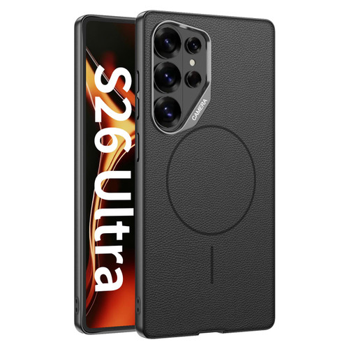 Samsung Galaxy S26 Ultra 5G GKK Large Camera Hole Metal Paint Skin Feel Vegan Leather Magnetic Phone Case - Black