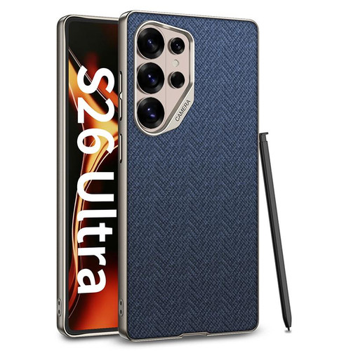 Samsung Galaxy S26 Ultra 5G GKK Large Camera Hole Metal Paint Skin Feel Vegan Leather Nylon Fabric Phone Case, Without Pen - Blue