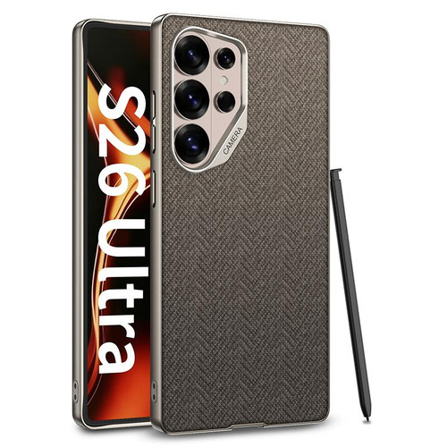 Samsung Galaxy S26 Ultra 5G GKK Large Camera Hole Metal Paint Skin Feel Vegan Leather Nylon Fabric Phone Case, Without Pen - Brown