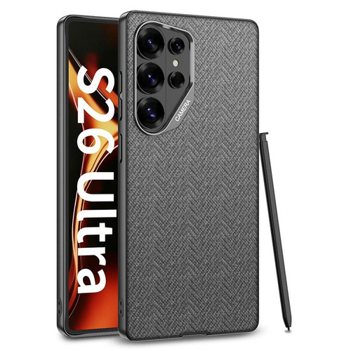 Samsung Galaxy S26 Ultra 5G GKK Large Camera Hole Metal Paint Skin Feel Vegan Leather Nylon Fabric Phone Case, Without Pen - Gray