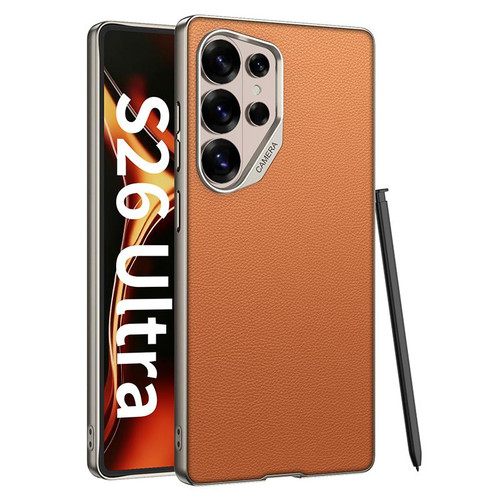 Samsung Galaxy S26 Ultra 5G GKK Large Camera Hole Metal Paint Skin Feel Vegan Leather Phone Case, Without Pen - Orange