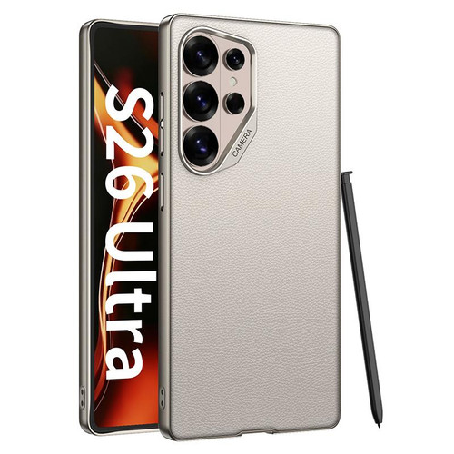 Samsung Galaxy S26 Ultra 5G GKK Large Camera Hole Metal Paint Skin Feel Vegan Leather Phone Case, Without Pen - Titanium Gray