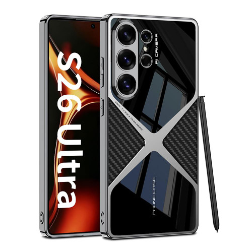 Samsung Galaxy S26 Ultra 5G GKK Leather Electroplating Supersonic Speed Shockproof Phone Case - Carbon Fibre