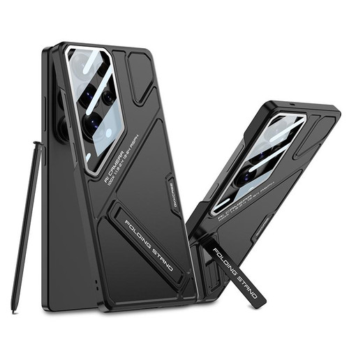 Samsung Galaxy S26 Ultra 5G GKK Mech Style Ultra-thin Folding Holder Phone Case, Not Included Pen - Black