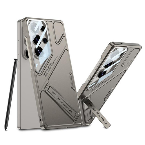 Samsung Galaxy S26 Ultra 5G GKK Mech Style Ultra-thin Folding Holder Phone Case, Not Included Pen - Titanium Gray