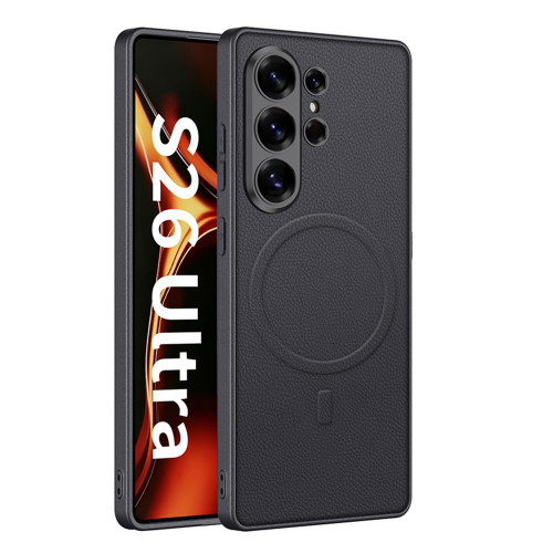 Samsung Galaxy S26 Ultra 5G GKK Metal Paint Skin Feel Leather Magnetic Phone Case - Black