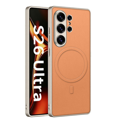 Samsung Galaxy S26 Ultra 5G GKK Metal Paint Skin Feel Leather Magnetic Phone Case - Orange