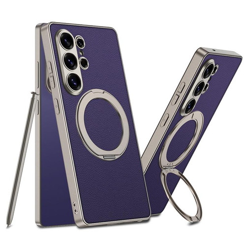 Samsung Galaxy S26 Ultra 5G GKK Metal Paint Skin Feel Leather Magnetic Phone Case With Rotating Holder, Not Included Pen - Purple