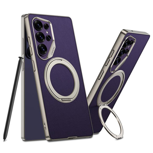 Samsung Galaxy S26 Ultra 5G GKK Metal Paint Skin Feel Leather Phone Case With Magnetic Rotating Holder, Not Included Pen - Purple