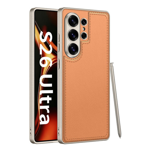Samsung Galaxy S26 Ultra 5G GKK Metal Paint Skin Feel Leather Stitching Phone Case - Orange