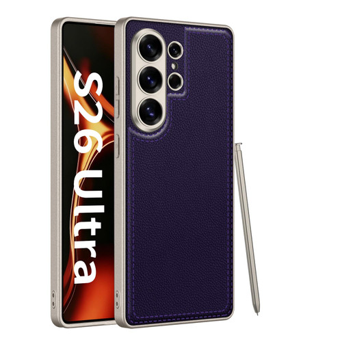 Samsung Galaxy S26 Ultra 5G GKK Metal Paint Skin Feel Leather Stitching Phone Case - Purple