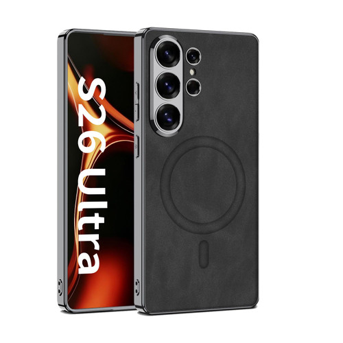Samsung Galaxy S26 Ultra 5G GKK Plating Leather Built-in MagSafe Frosted Phone Case - Black