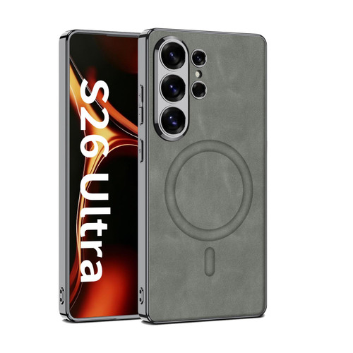 Samsung Galaxy S26 Ultra 5G GKK Plating Leather Built-in MagSafe Frosted Phone Case - Gray