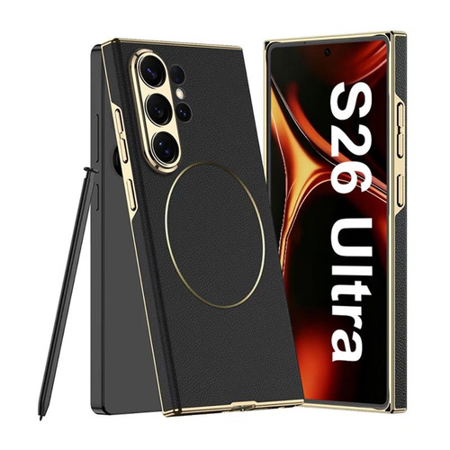 Samsung Galaxy S26 Ultra 5G GKK Plating Leather Curved Magnetic Phone Case without Pen - Black