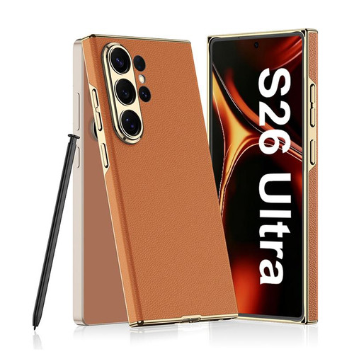 Samsung Galaxy S26 Ultra 5G GKK Plating Leather Curved Phone Case without Pen - Orange