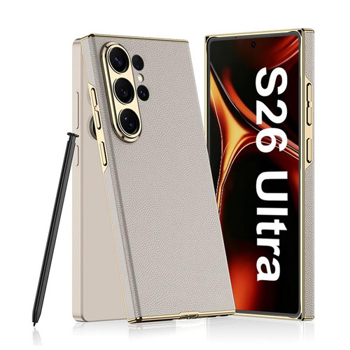 Samsung Galaxy S26 Ultra 5G GKK Plating Leather Curved Phone Case without Pen - Titanium Gray