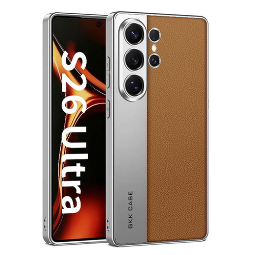 Samsung Galaxy S26 Ultra 5G GKK Plating Leather Leading Style Matte Full Coverage Phone Case - Brown