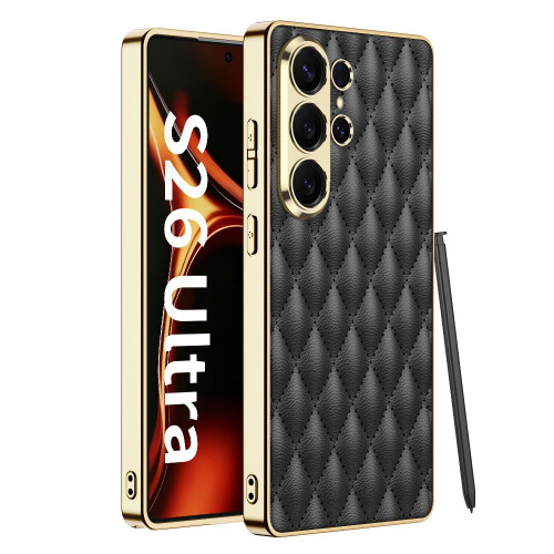 Samsung Galaxy S26 Ultra 5G GKK Plating Leather Rhombus Texture Phone Case - Black