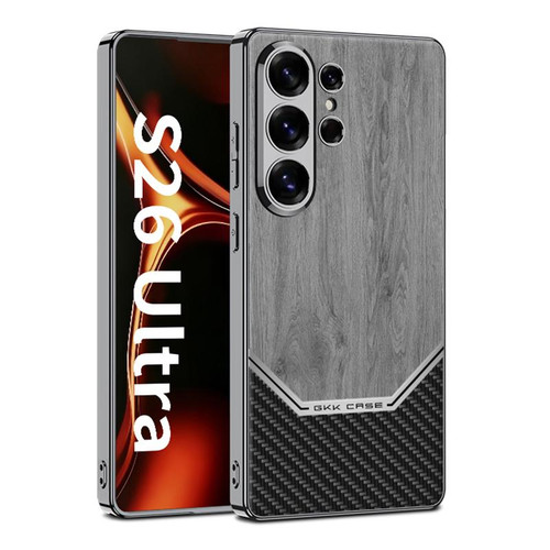 Samsung Galaxy S26 Ultra 5G GKK Plating Leather Wood Texture Full Coverage Phone Case - Gray