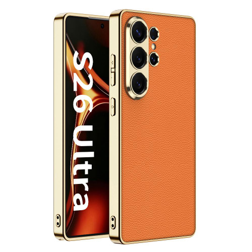 Samsung Galaxy S26 Ultra 5G GKK Plating TPU + Leather Full Coverage Phone Case - Orange