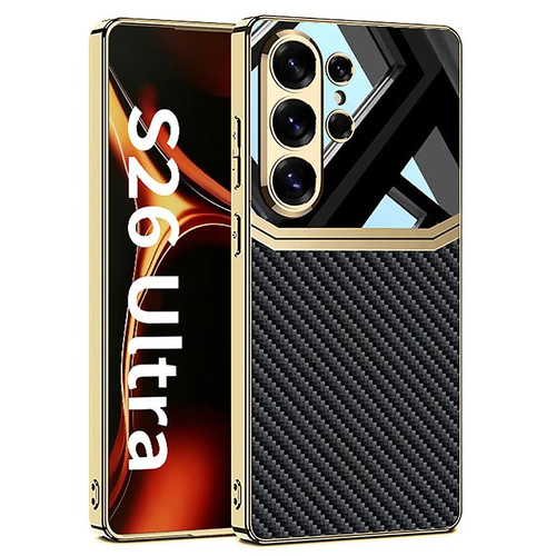 Samsung Galaxy S26 Ultra 5G GKK Plating TPU + Leather Lens Protection Full Coverage Phone Case - Carbon Fiber