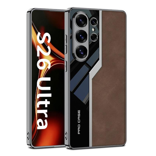 Samsung Galaxy S26 Ultra 5G GKK Plating TPU + Leather Supercar Frosted Full Coverage Phone Case - Brown