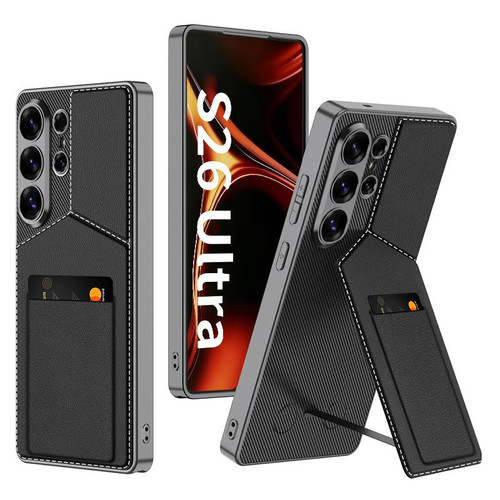 Samsung Galaxy S26 Ultra 5G GKK Rotor Bracket Recessed Card Bag Full Coverage Phone Case - Black