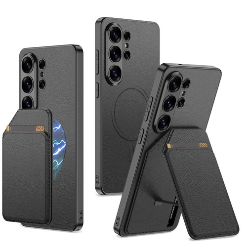 Samsung Galaxy S26 Ultra 5G GKK Skin Feel Leather Magnetic Card Bag Holder Split Phone Case - Black