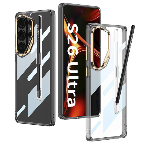 Samsung Galaxy S26 Ultra 5G GKK Space Series Airbag Full Coverage Phone Case with Pen Slot & Stylus - Transparent Black Gold