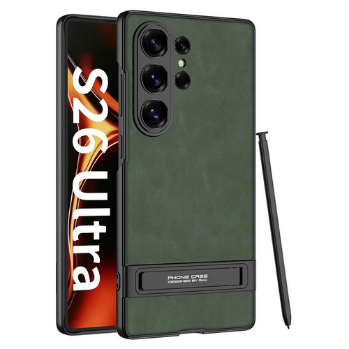 Samsung Galaxy S26 Ultra 5G GKK Triumph Ultra-Thin Frosted Leather Phone Case with Holder - Green