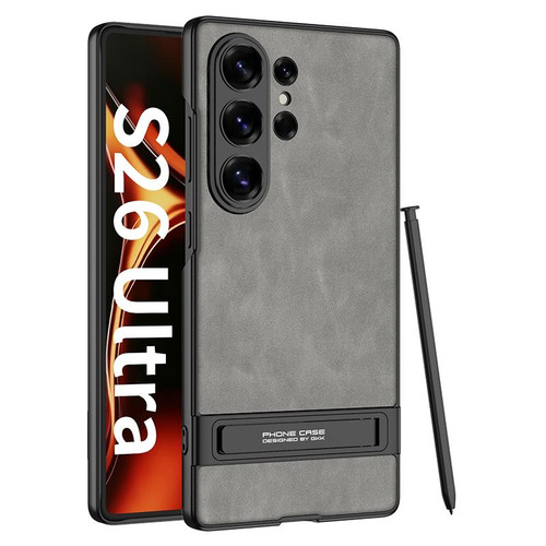 Samsung Galaxy S26 Ultra 5G GKK Triumph Ultra-Thin Frosted Leather Phone Case with Holder - Grey