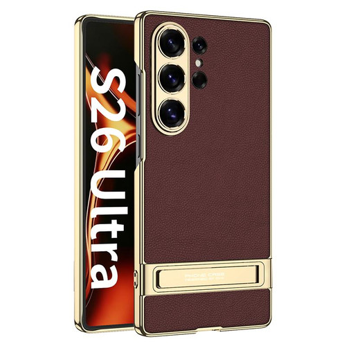 Samsung Galaxy S26 Ultra 5G GKK Triumph Ultra-Thin Plain Leather Phone Case with Holder - Brown