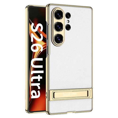 Samsung Galaxy S26 Ultra 5G GKK Triumph Ultra-Thin Plain Leather Phone Case with Holder - Silver