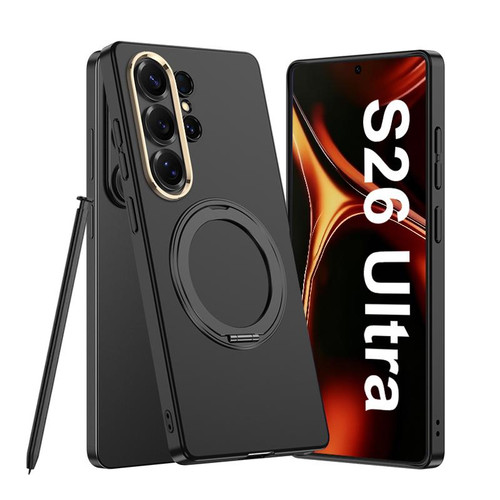 Samsung Galaxy S26 Ultra 5G GKK Ultra-thin Full Coverage PC Phone Case with Magnetic Rotating Holder - Black