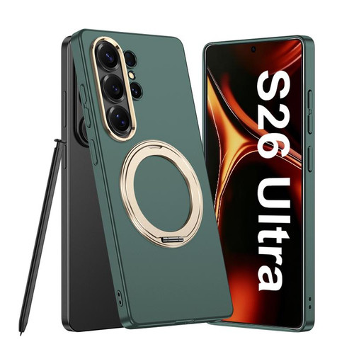 Samsung Galaxy S26 Ultra 5G GKK Ultra-thin Full Coverage PC Phone Case with Magnetic Rotating Holder - Forest Green