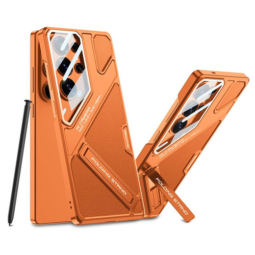 Samsung Galaxy S26 Ultra 5G GKK Wide Vision Leather Mecha Phone Case with Holder - Orange